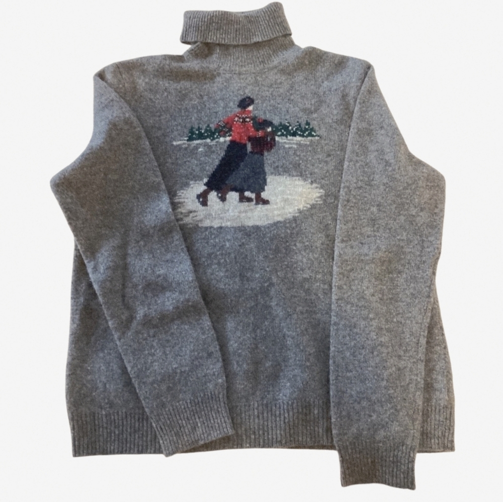 Ralph Lauren Vintage Lambswool Turtleneck Sweater Gray LP Ice Skating - Picture 2 of 13